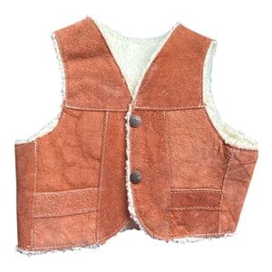 Vintage Brown Suede Shearling Lined Vest Toddler 2T Western Boho
